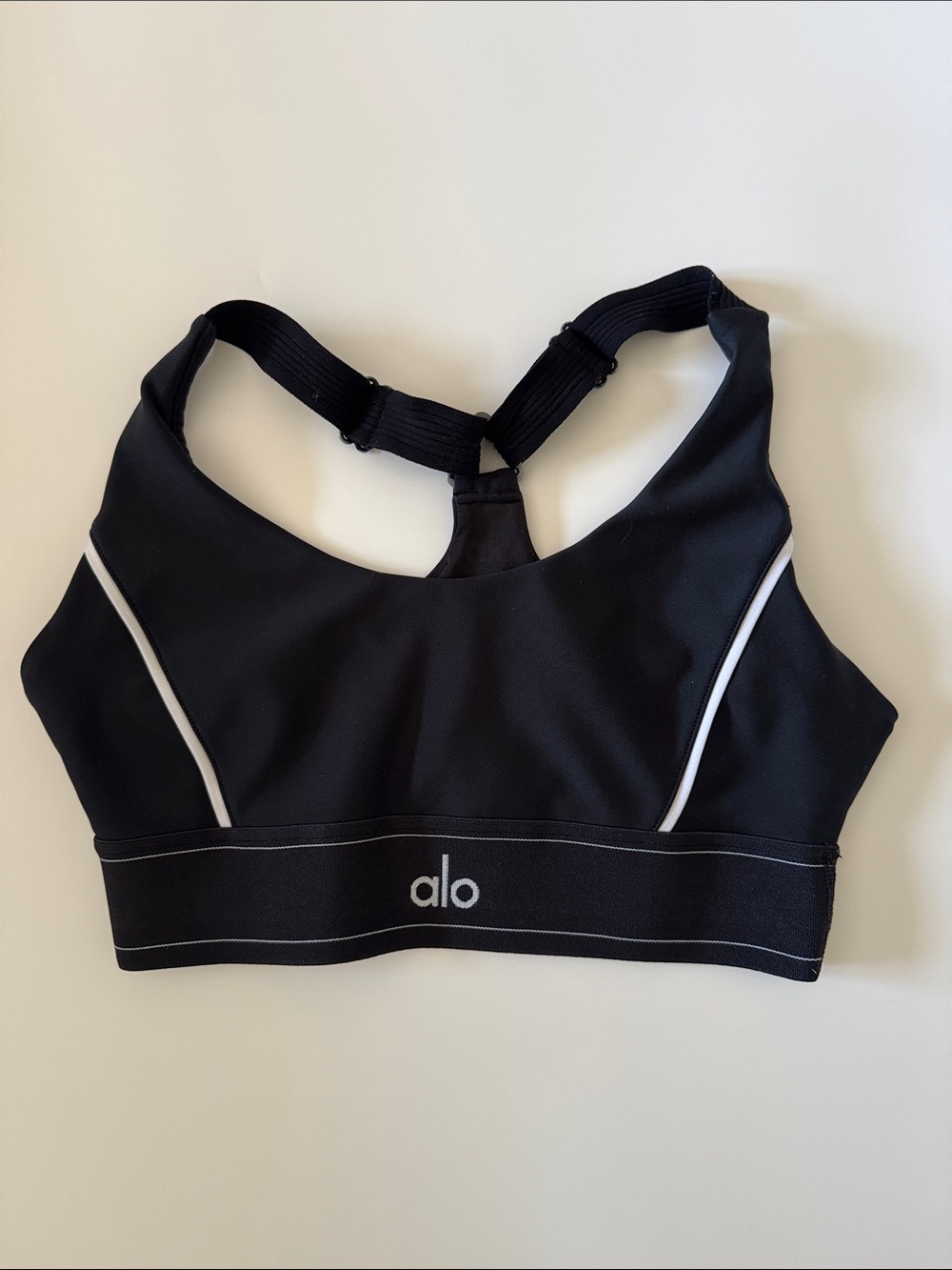 ALO Yoga Black Sports Bra with White Piping